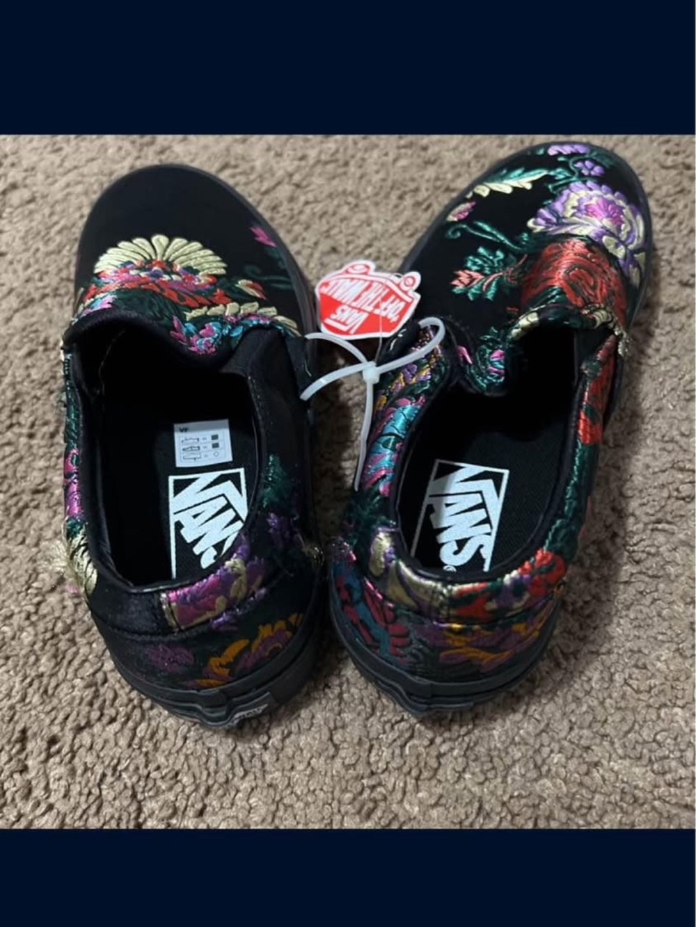 Vans Slip-On Floral Embroidered Women’s Sneakers - Black with Multicolor Flowers - Picture 2 of 4